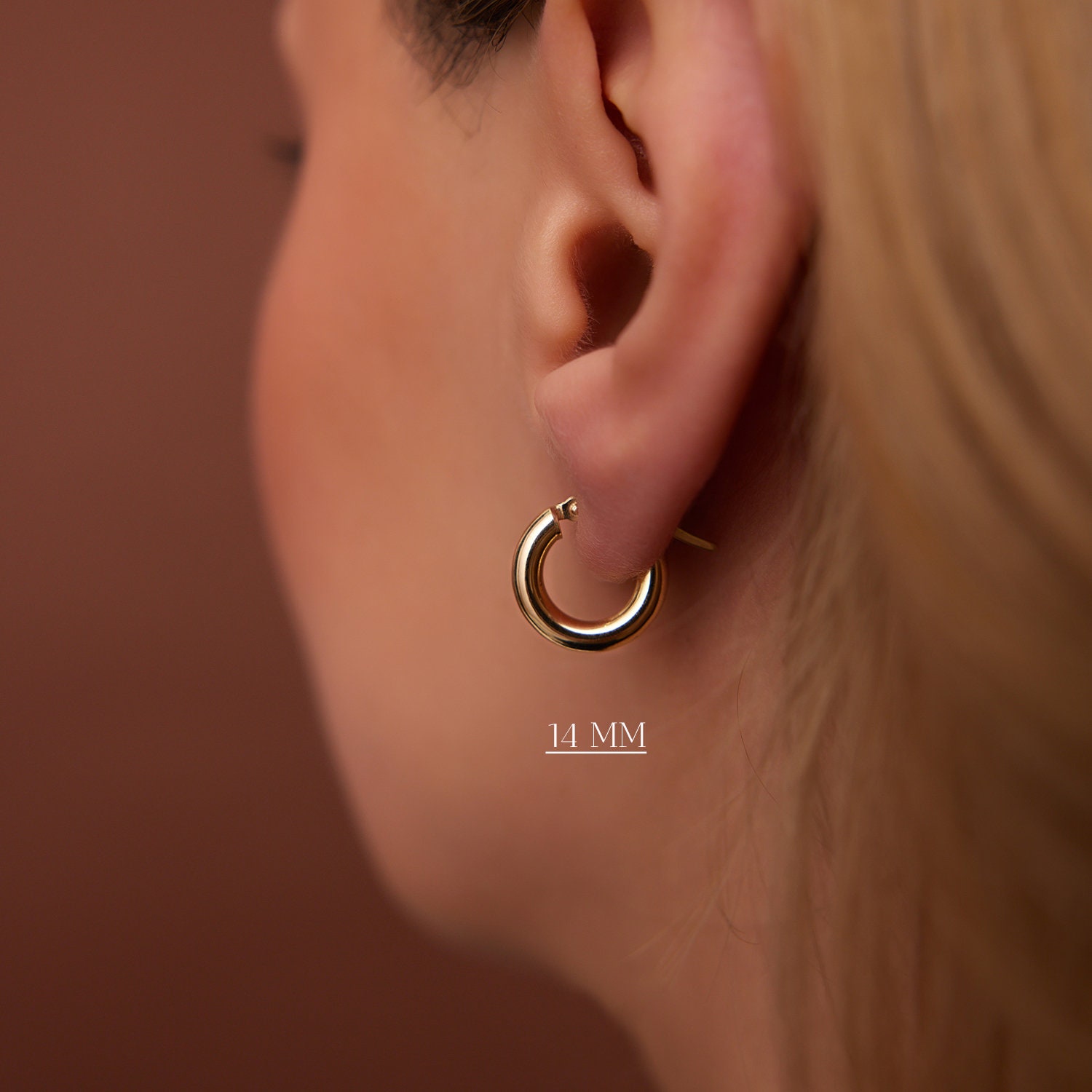 14K Gold Hoop Earrings, 3mm Thickness, 14mm to 26.5mm, Sold as a Pair