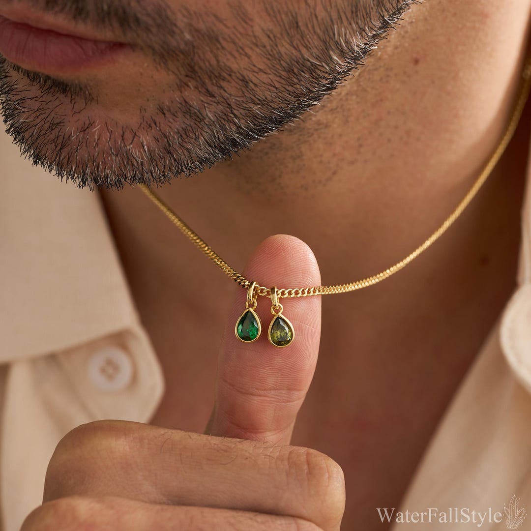Custom Birthstone Necklace for Men in Copper with Zircon Stone