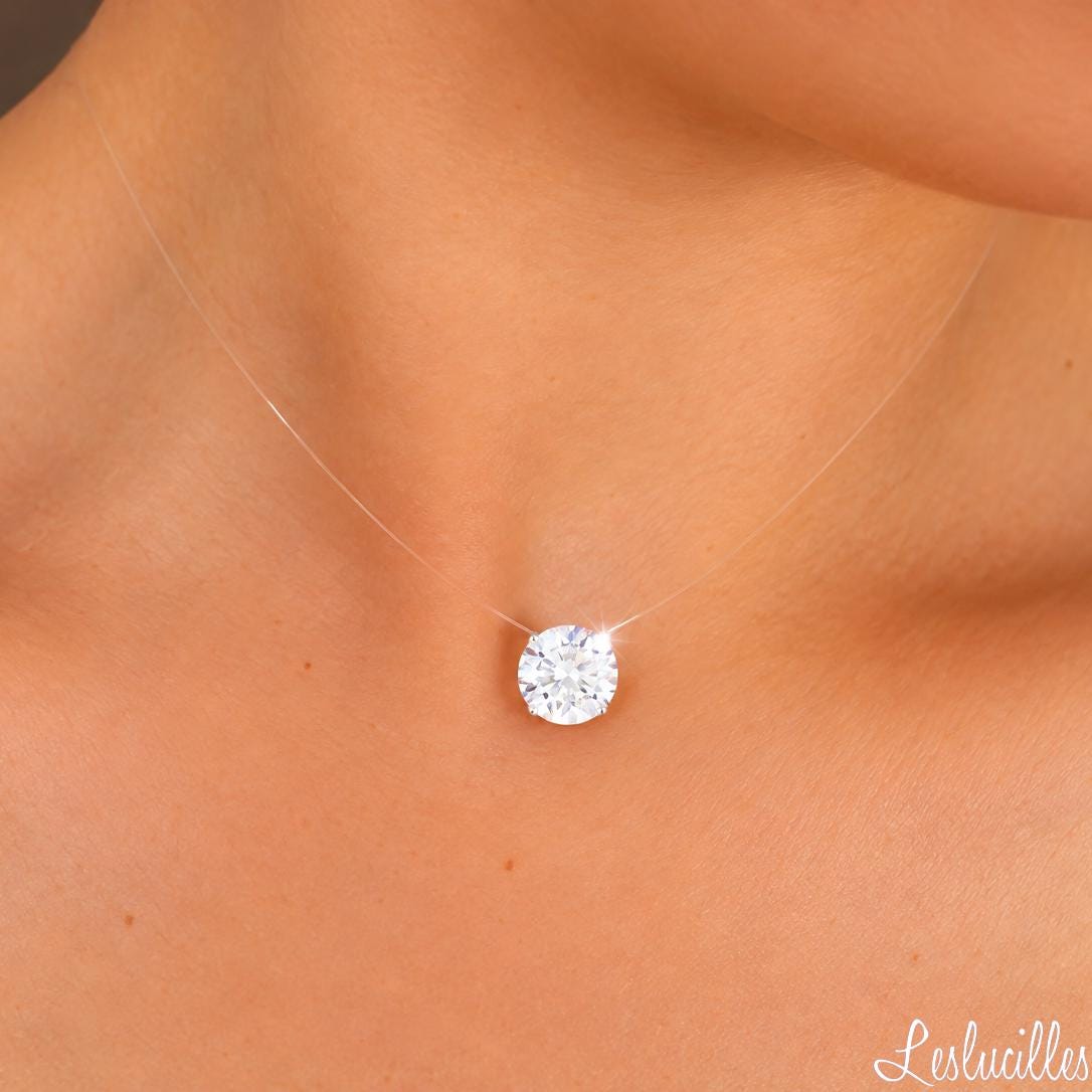 Invisible Crystal Solitaire Choker on a Transparent Nylon Collar