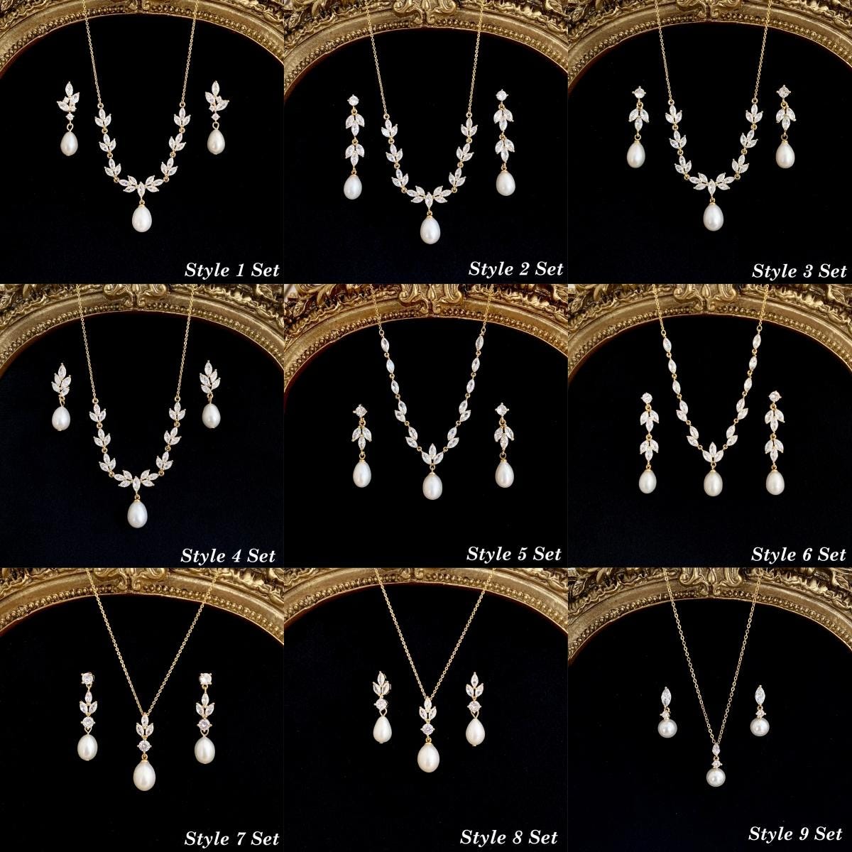 Gold Leaf and Freshwater Pearl Necklace with CZ Crystal Accent