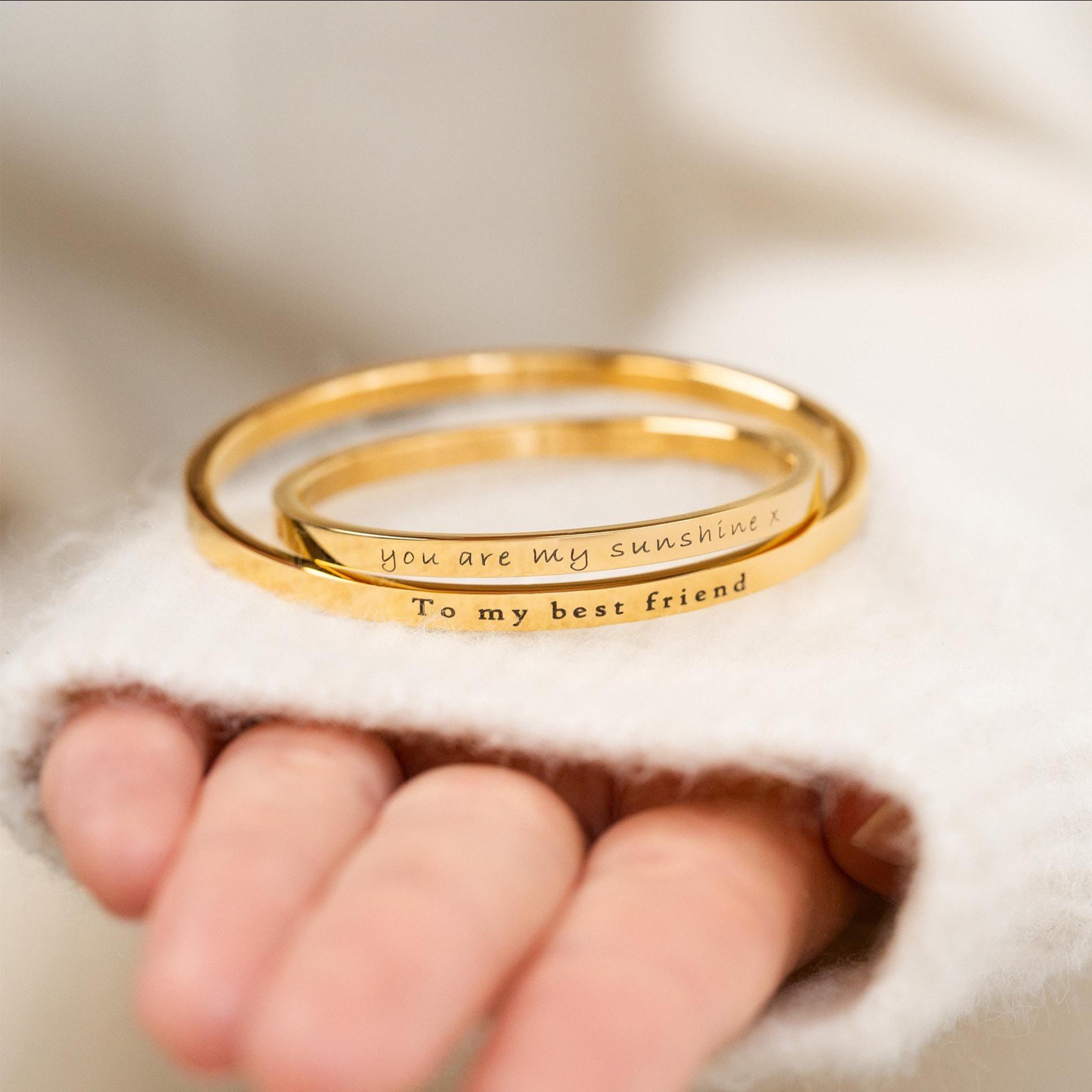 Engraved Clasp Bangle with Personalized Name, Date, or Initials