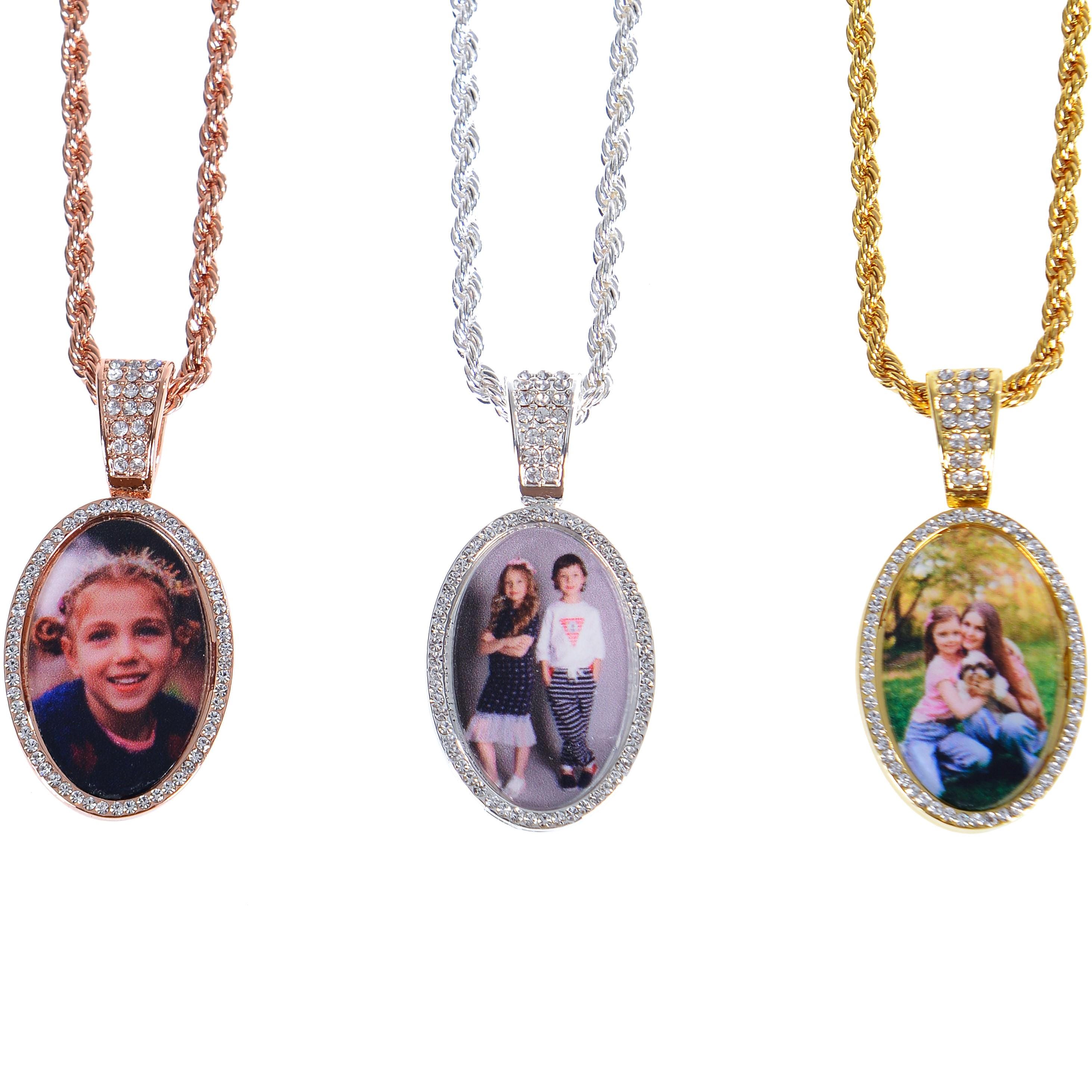 Personalized Angel Wings Photo Pendant Necklace with Diamond Detailing