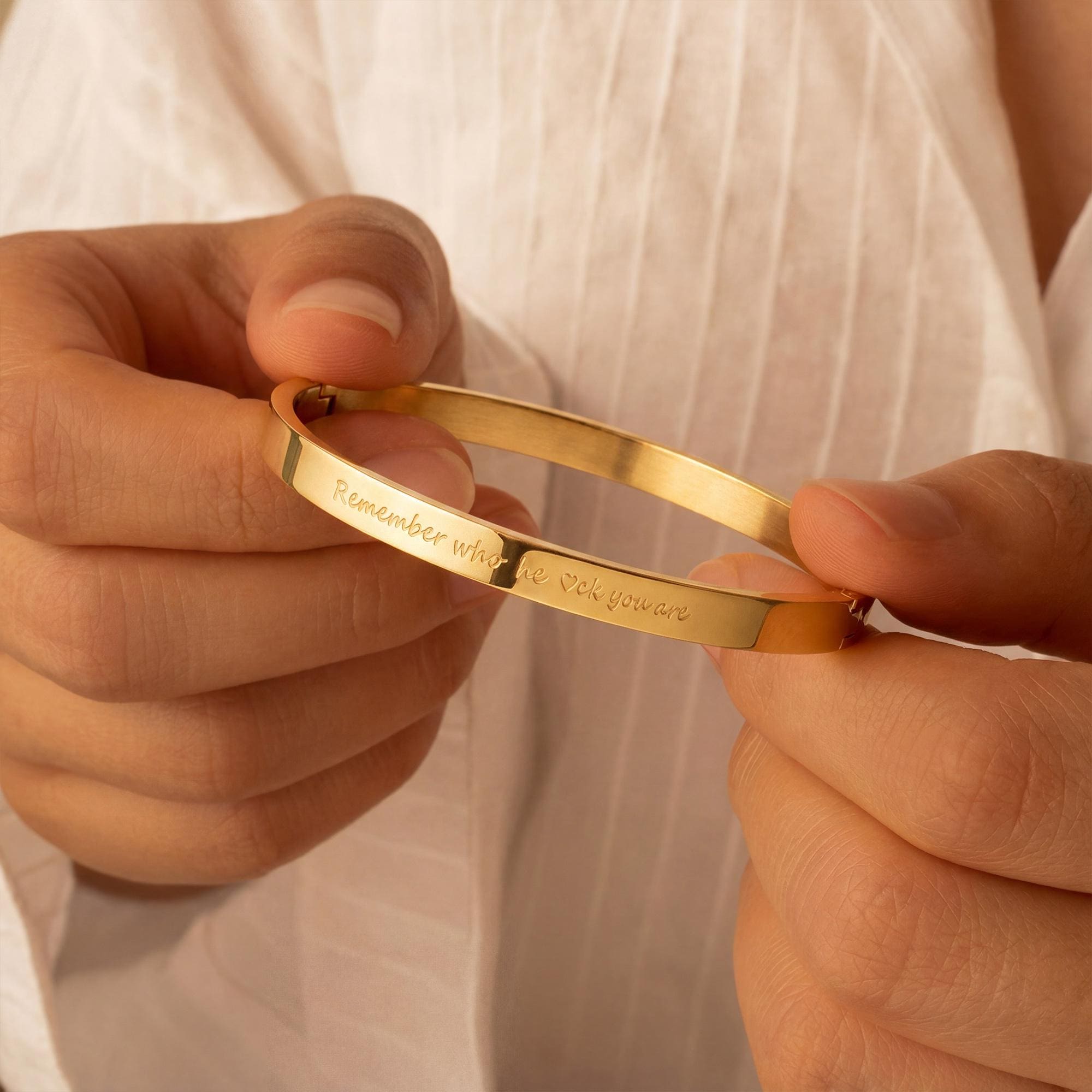 Custom Engraved Inspirational Bangle in 18K Gold Plated Titanium Steel