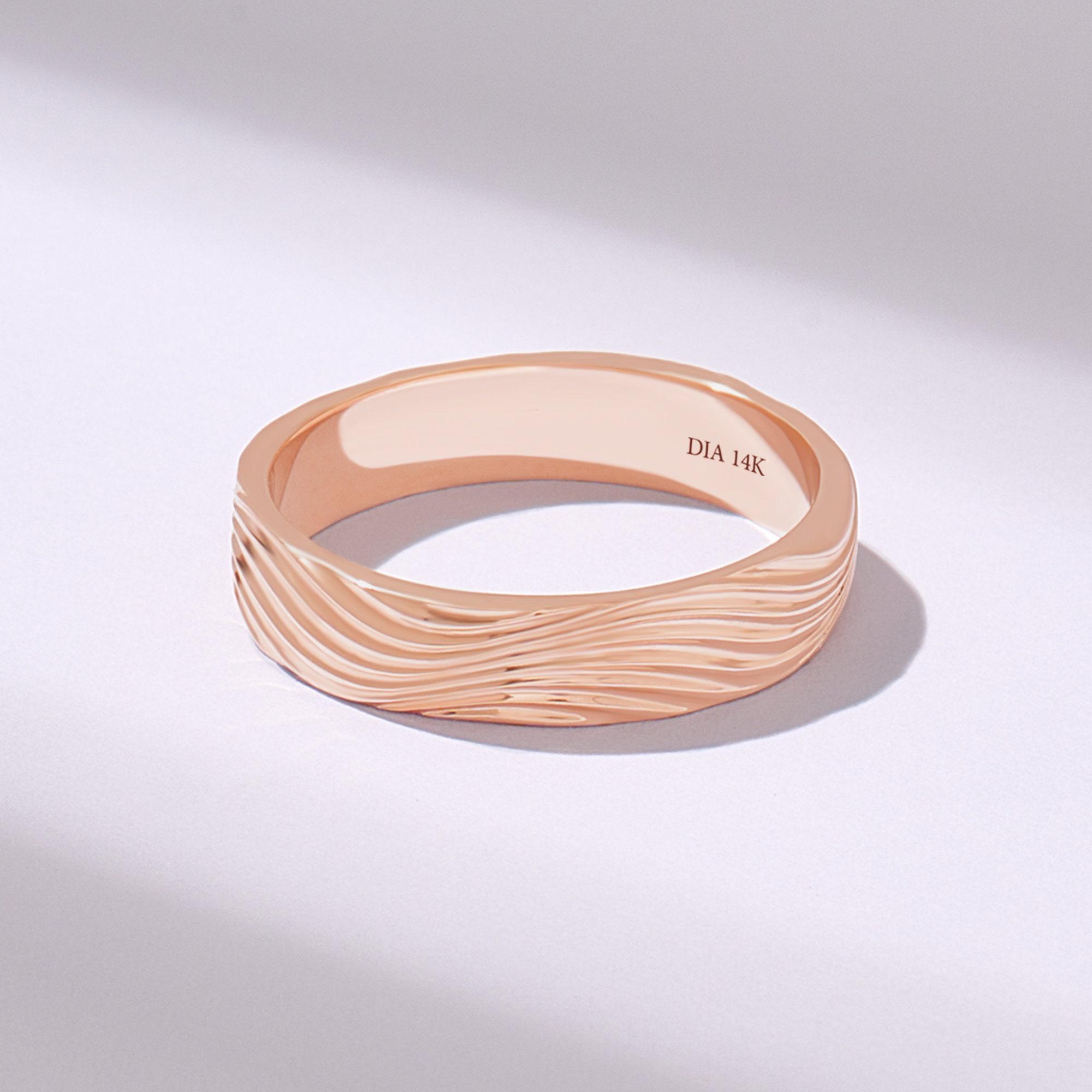 14K Solid Gold Wave Wedding Band for Men and Women