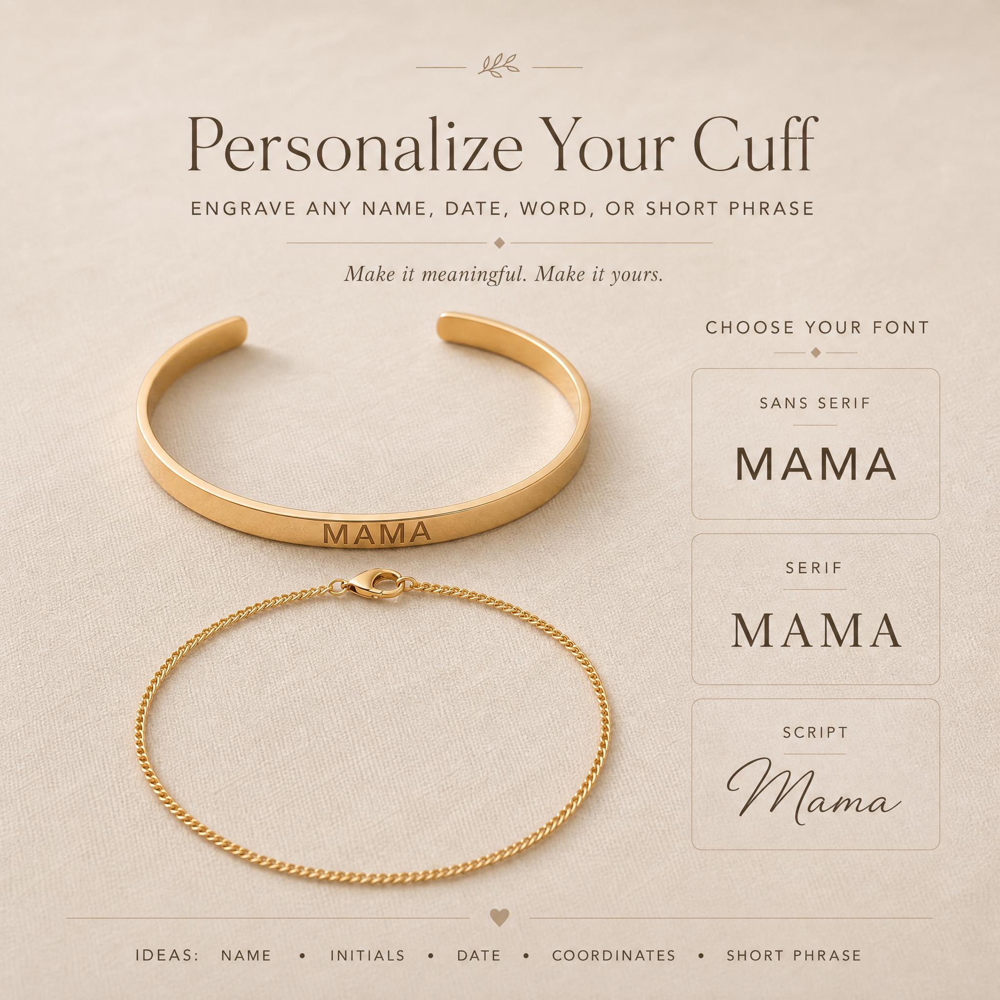Personalized Stackable Name Cuff Bracelet with Dainty Curb Chain