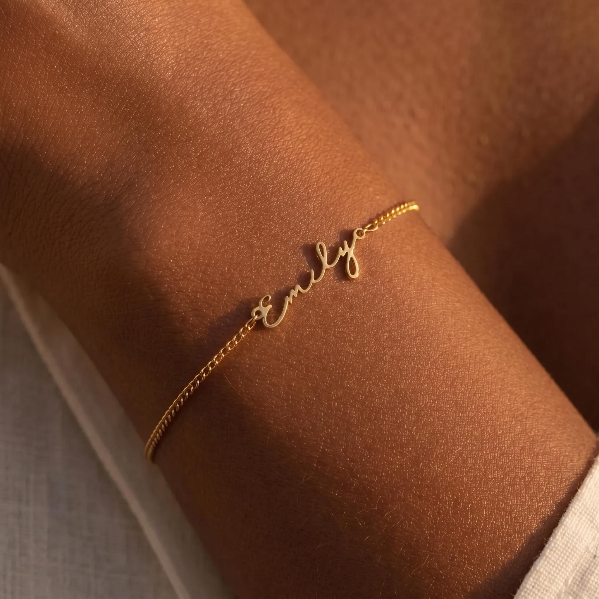 Waterproof Custom Name Bracelet in 18K Gold Plated Sterling Silver