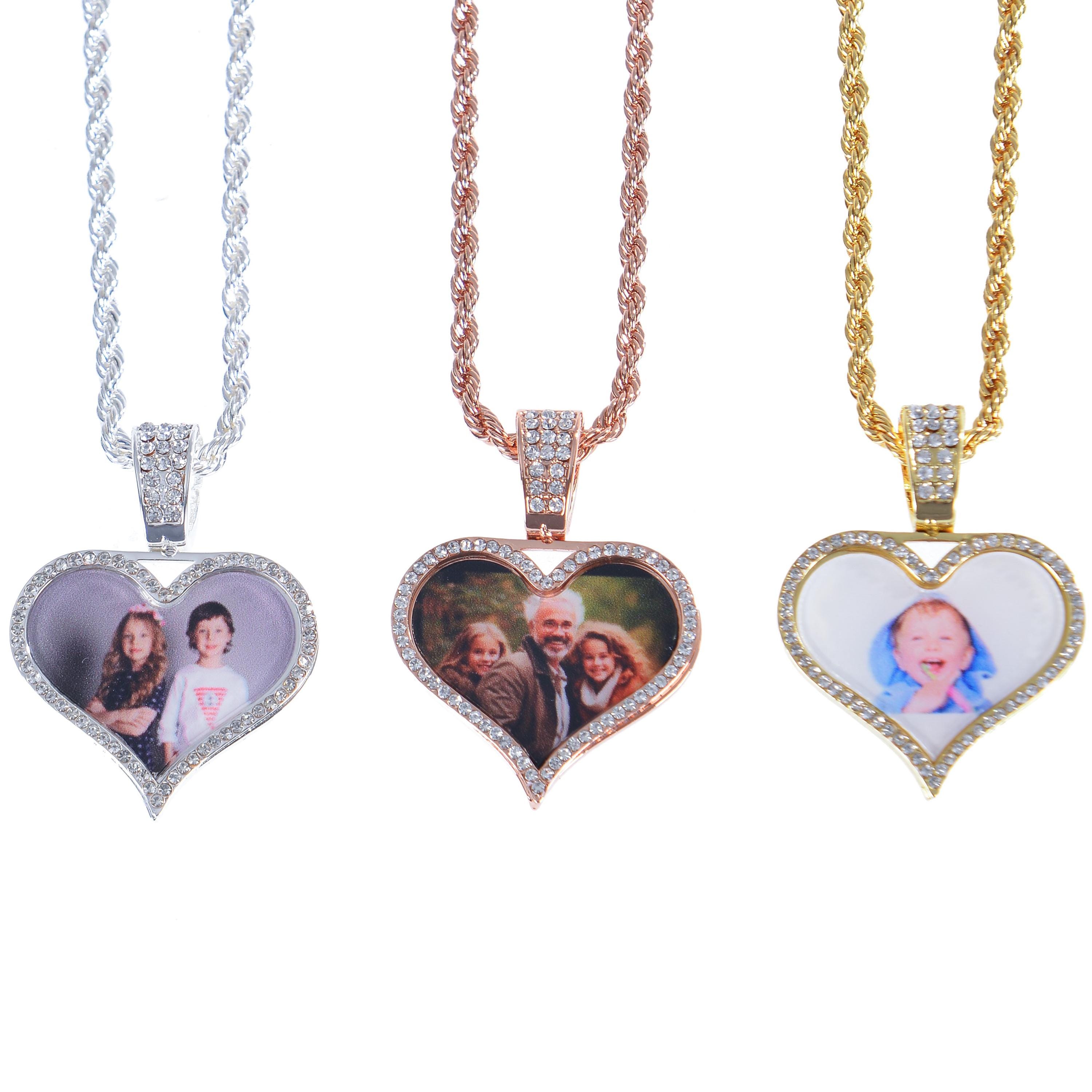 Personalized Angel Wings Photo Pendant Necklace with Diamond Detailing