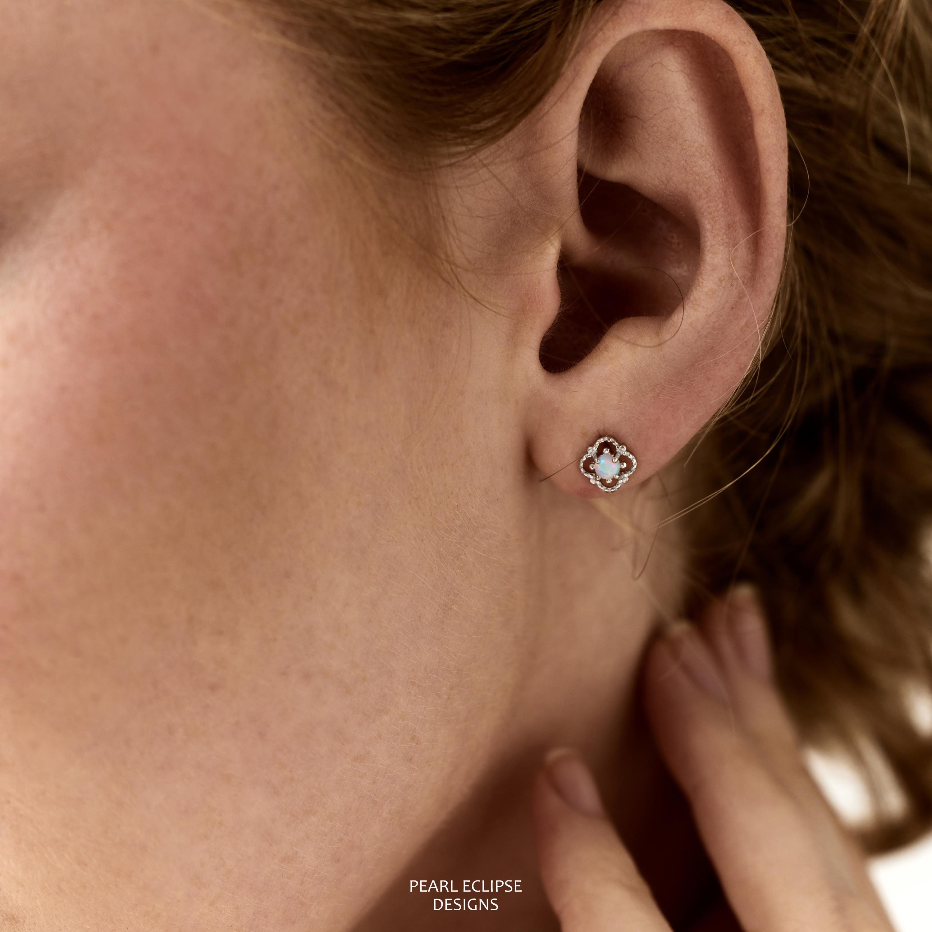 Tiny Opal Stud Earrings in S925 Sterling Silver with Gold or Silver Finish