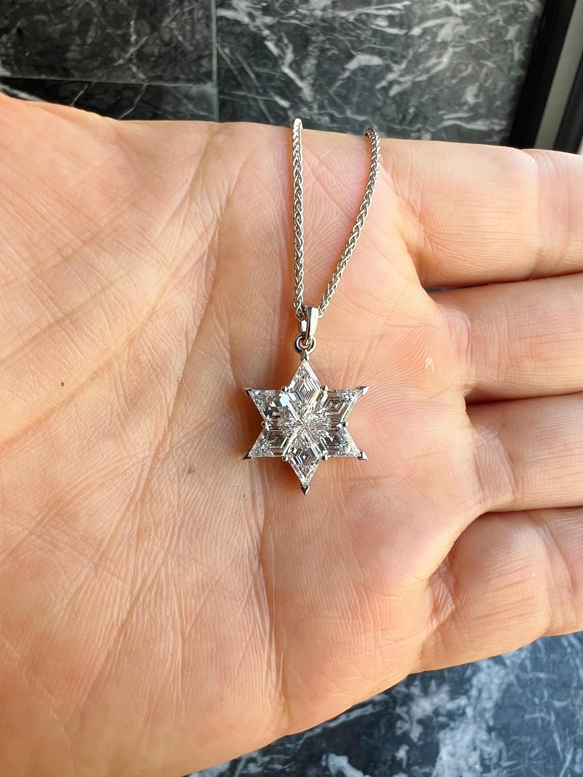 14K White Gold Star of David Pendant Necklace with 1.6 Carat Lab Grown Diamonds