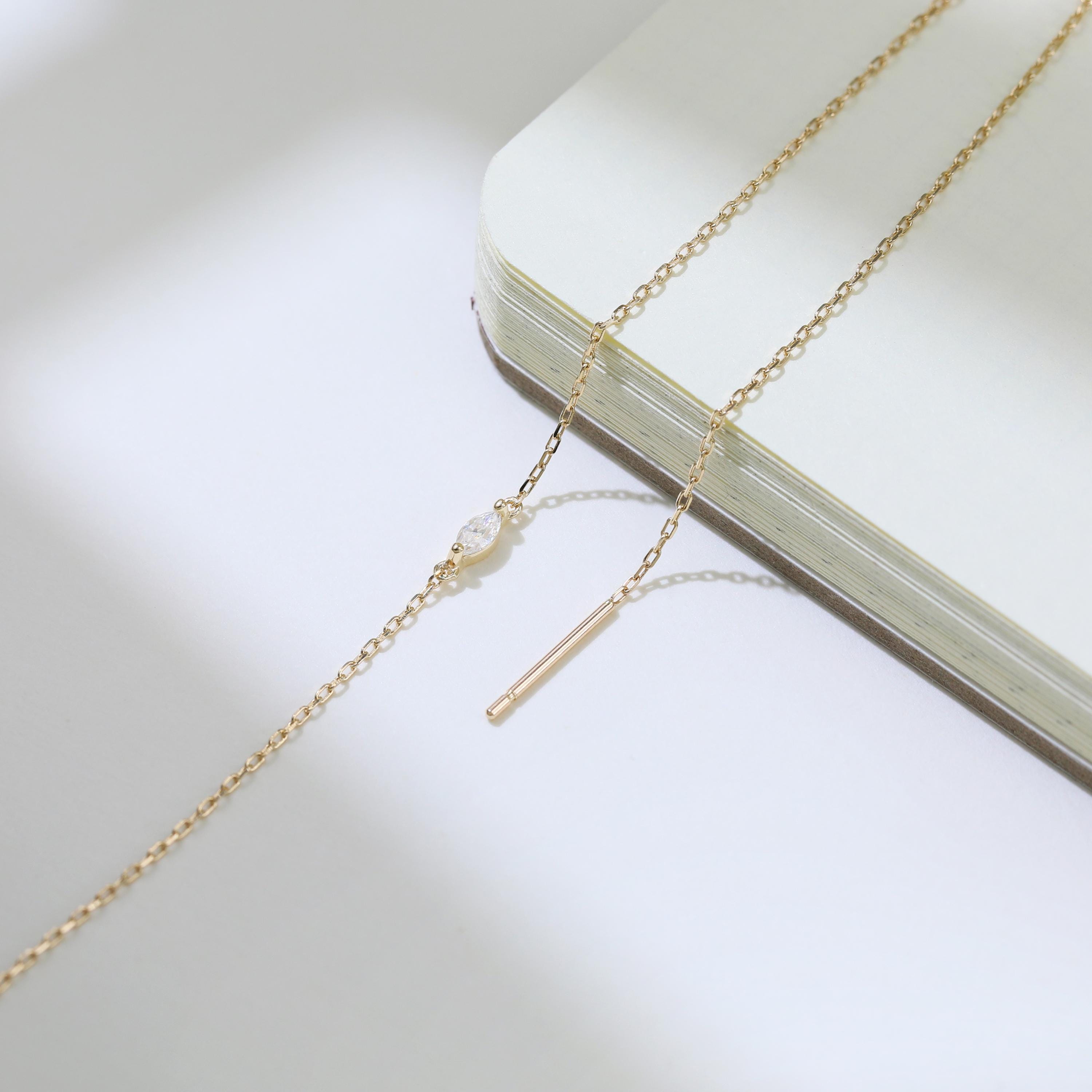14K Solid Gold Moissanite Chain Threader Earring for Cartilage and Lobe