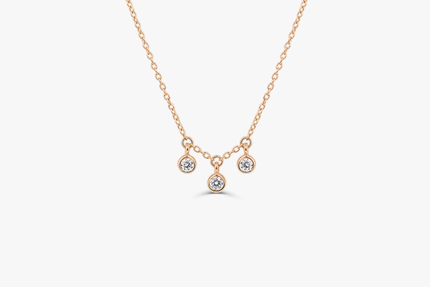 Dainty Diamond Choker Necklace in 14K Solid Gold with 3 Diamonds