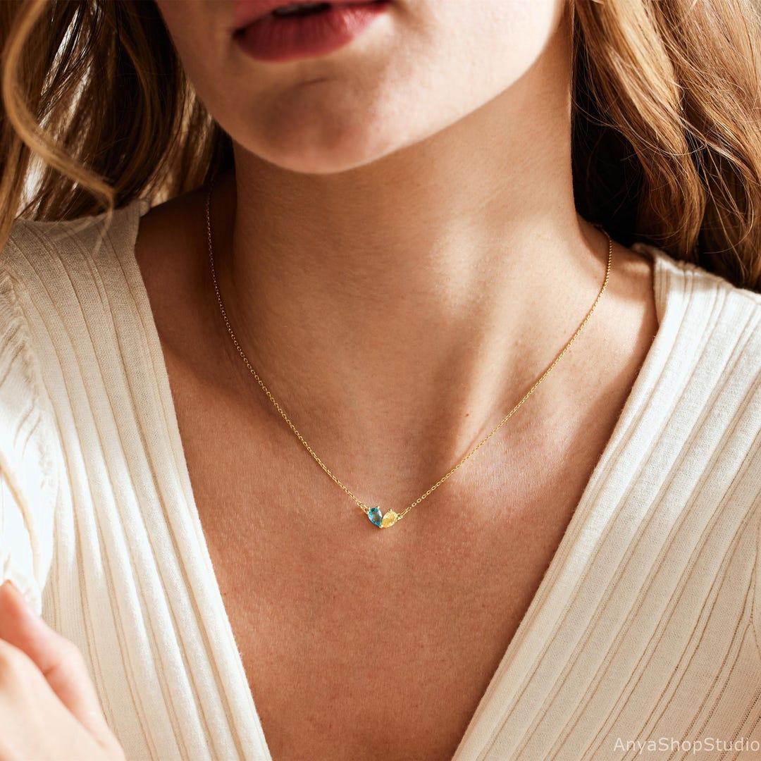 Tiny Heart Two Birthstone Necklace