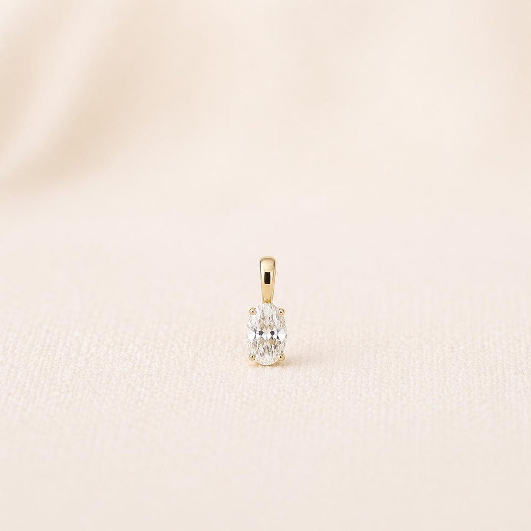 0.25 CT Oval Lab Grown Diamond Charm in Solid 14K Gold