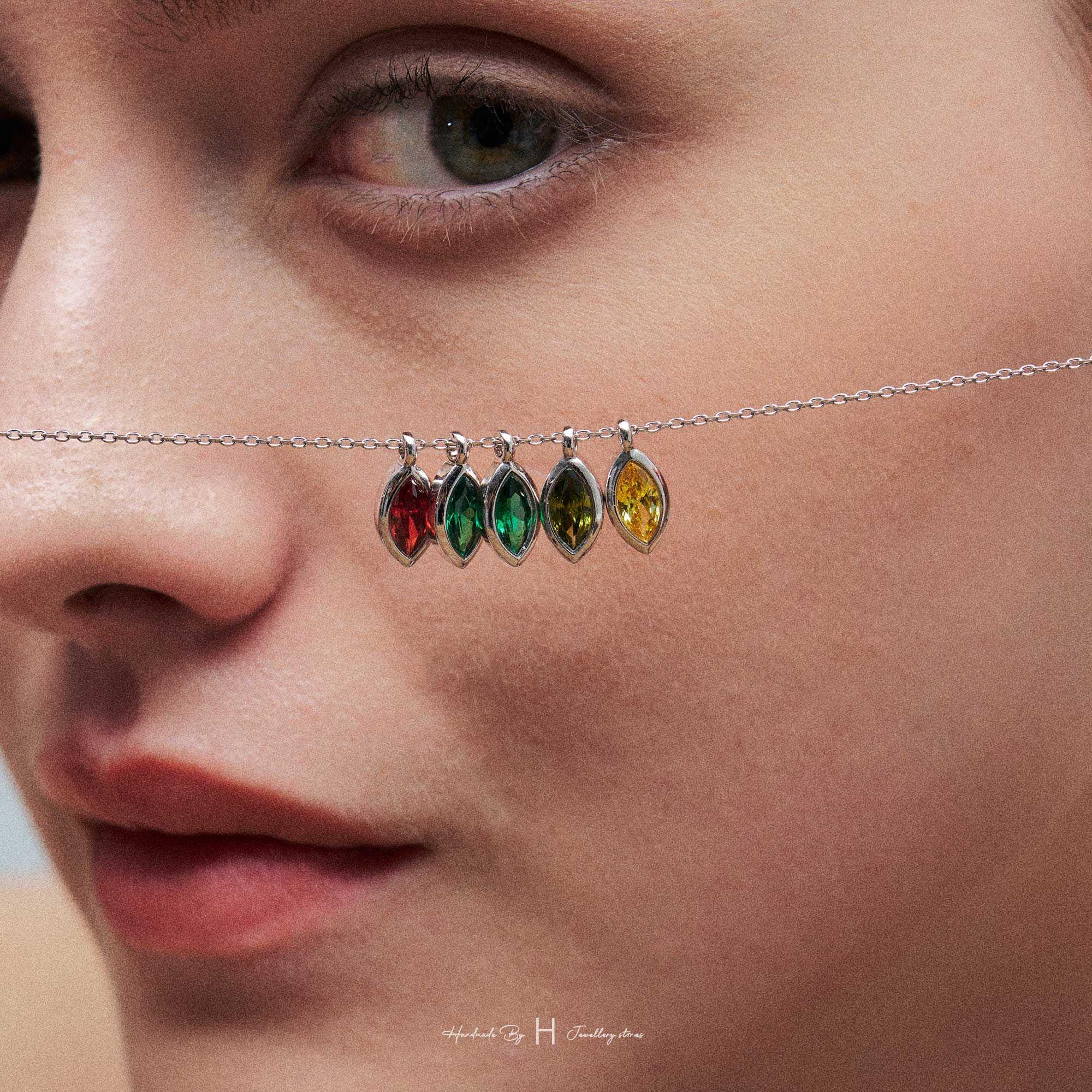 Custom Marquise Leaf Birthstone Necklace