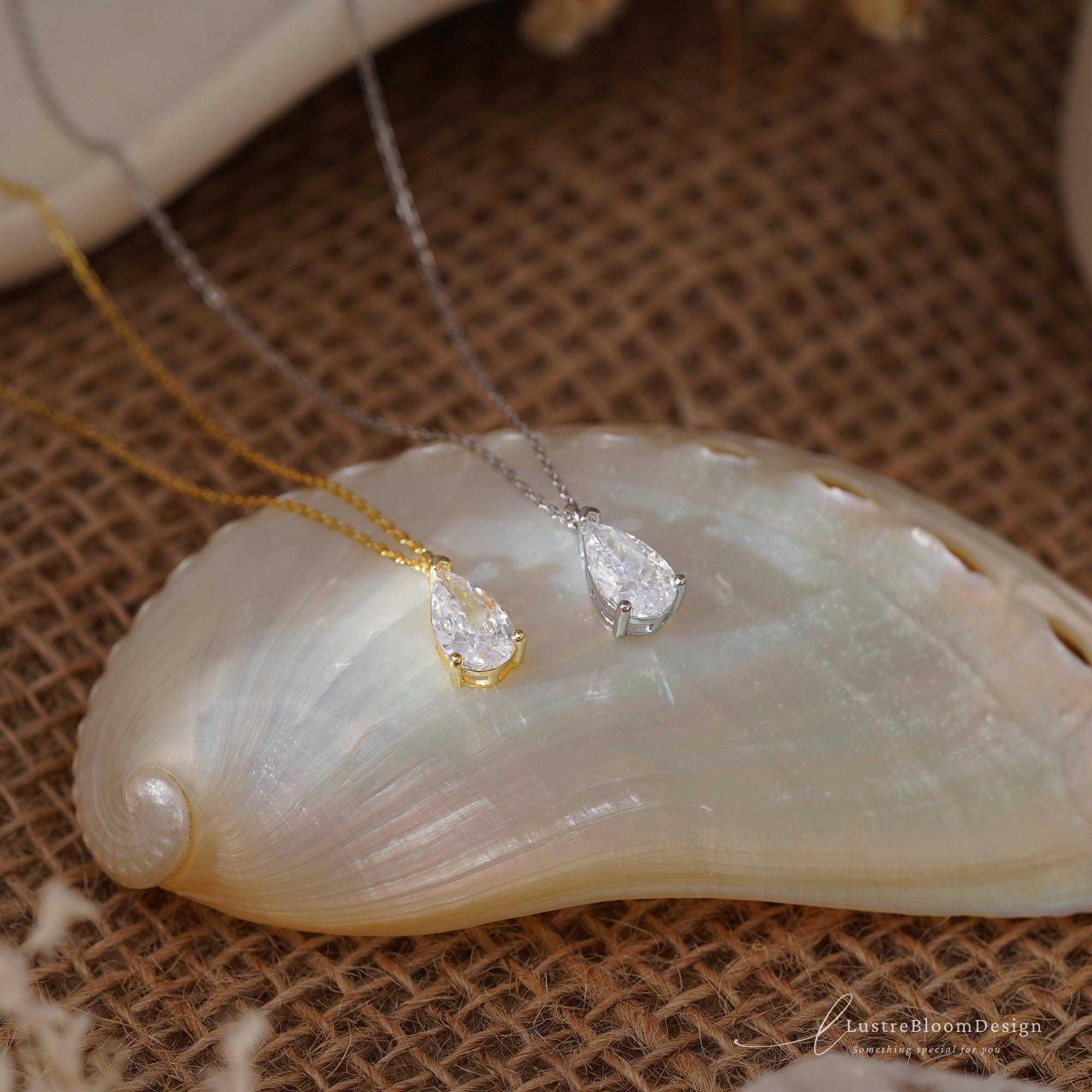 Minimalist Teardrop Necklace in Sterling Silver with Pear Cut Zirconia