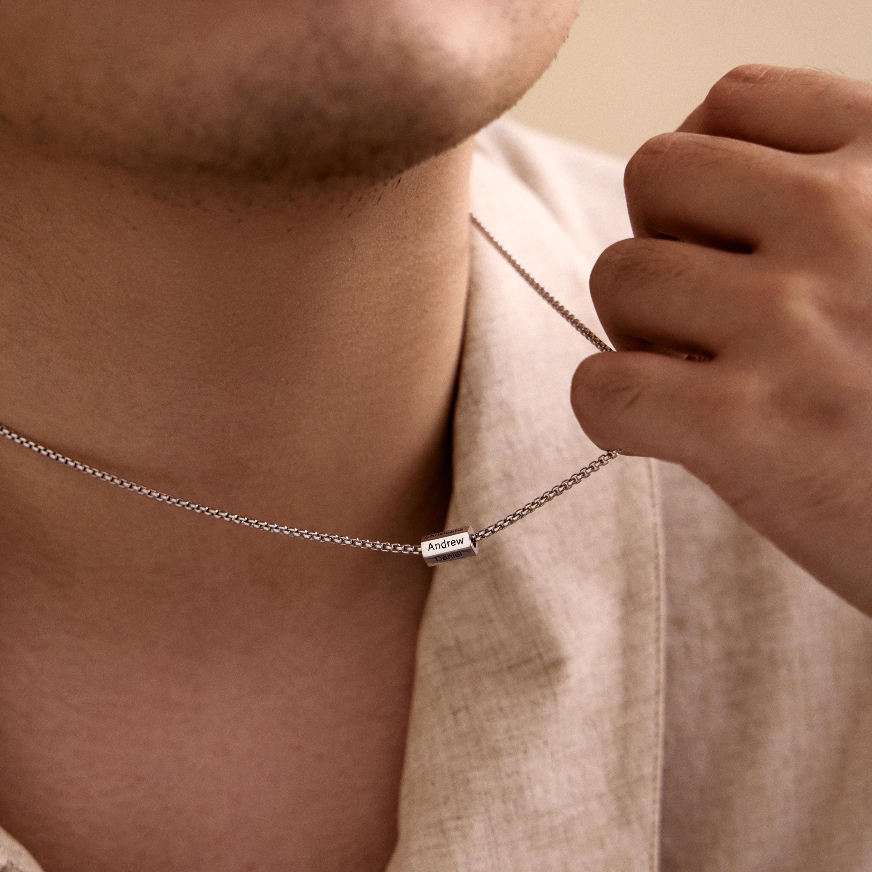 Custom Name Bar Necklace for Men with Copper Pendant and Engraved Names