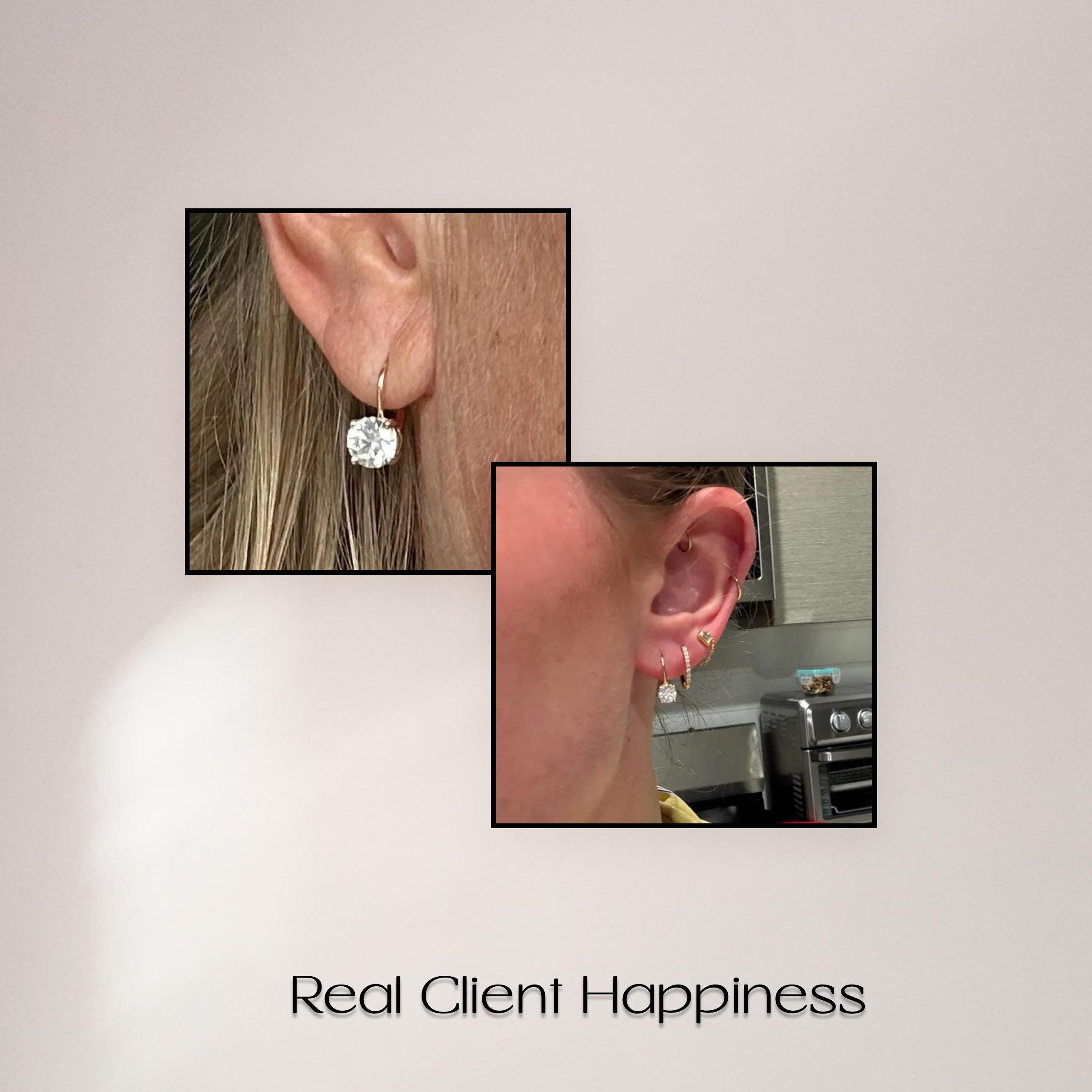 Round Cut Lab Diamond Drop Earrings in 14K Yellow Gold with Lever Backs