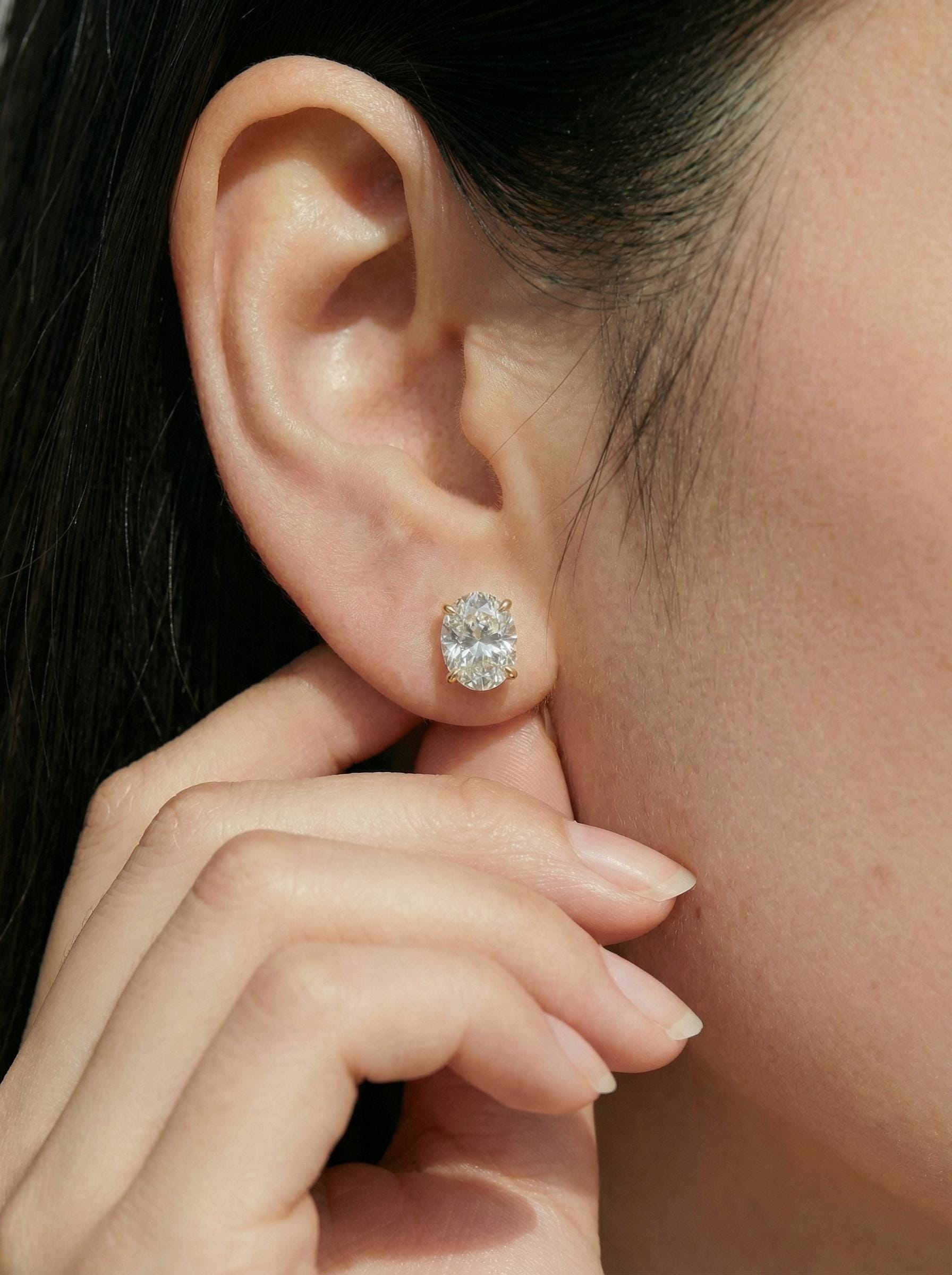 Oval Moissanite Stud Earrings in Sterling Silver or Solid Gold