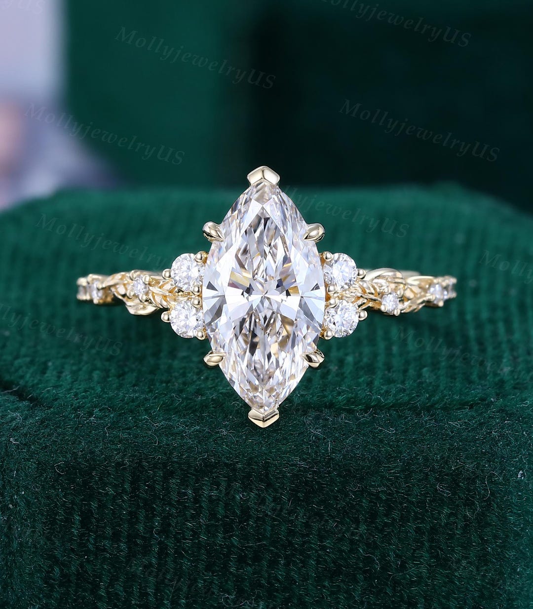 1.5CT Marquise Cut Lab Grown Diamond Engagement Ring in 14K Yellow Gold