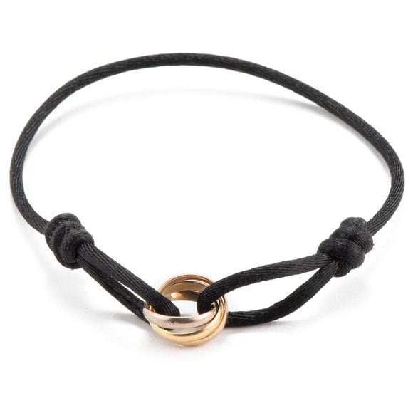 Adjustable Trinity Bracelet with Three Stainless Steel Rings on Silk Cord