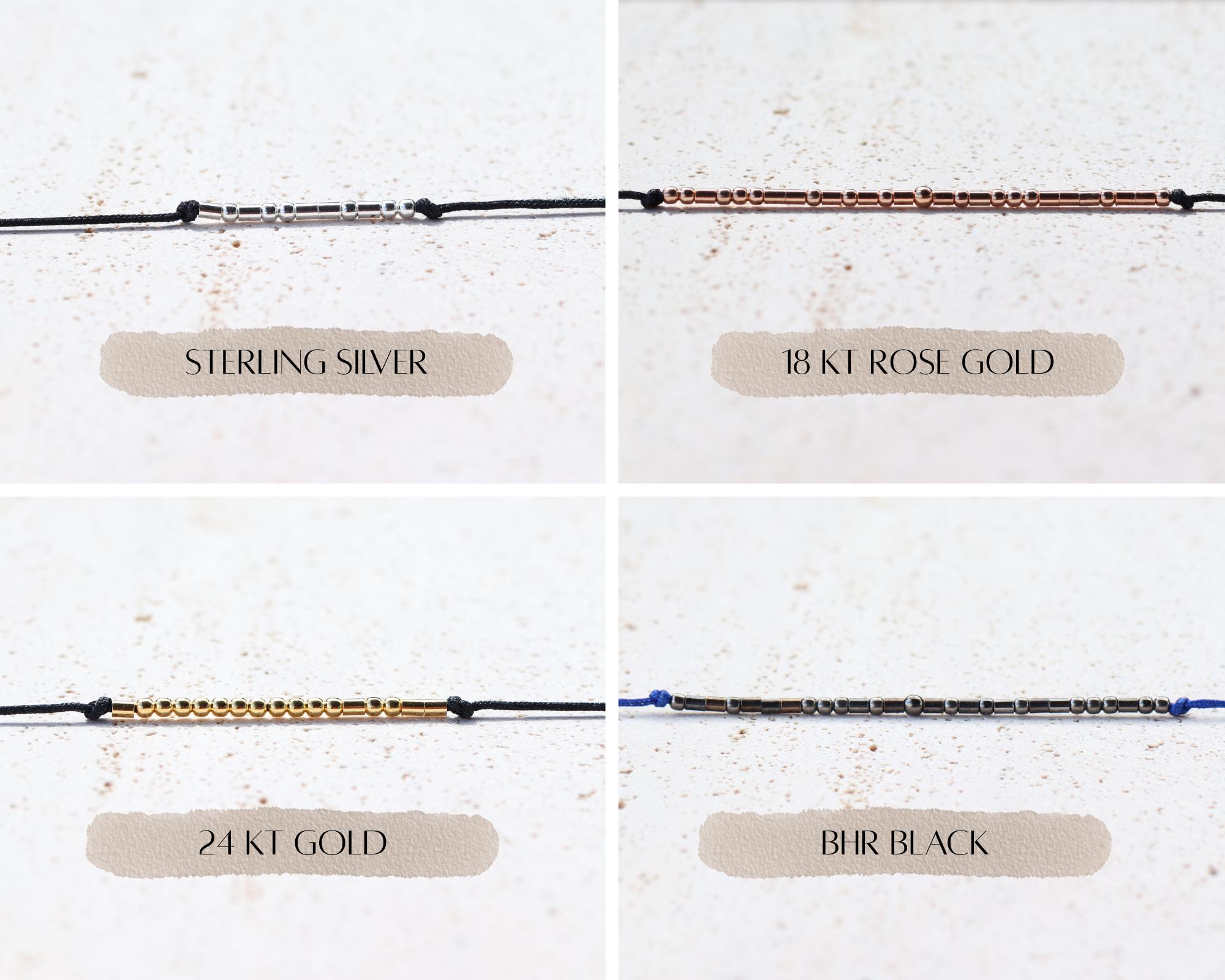Personalized Morse Code Couple Bracelet Set in Sterling Silver and Gold