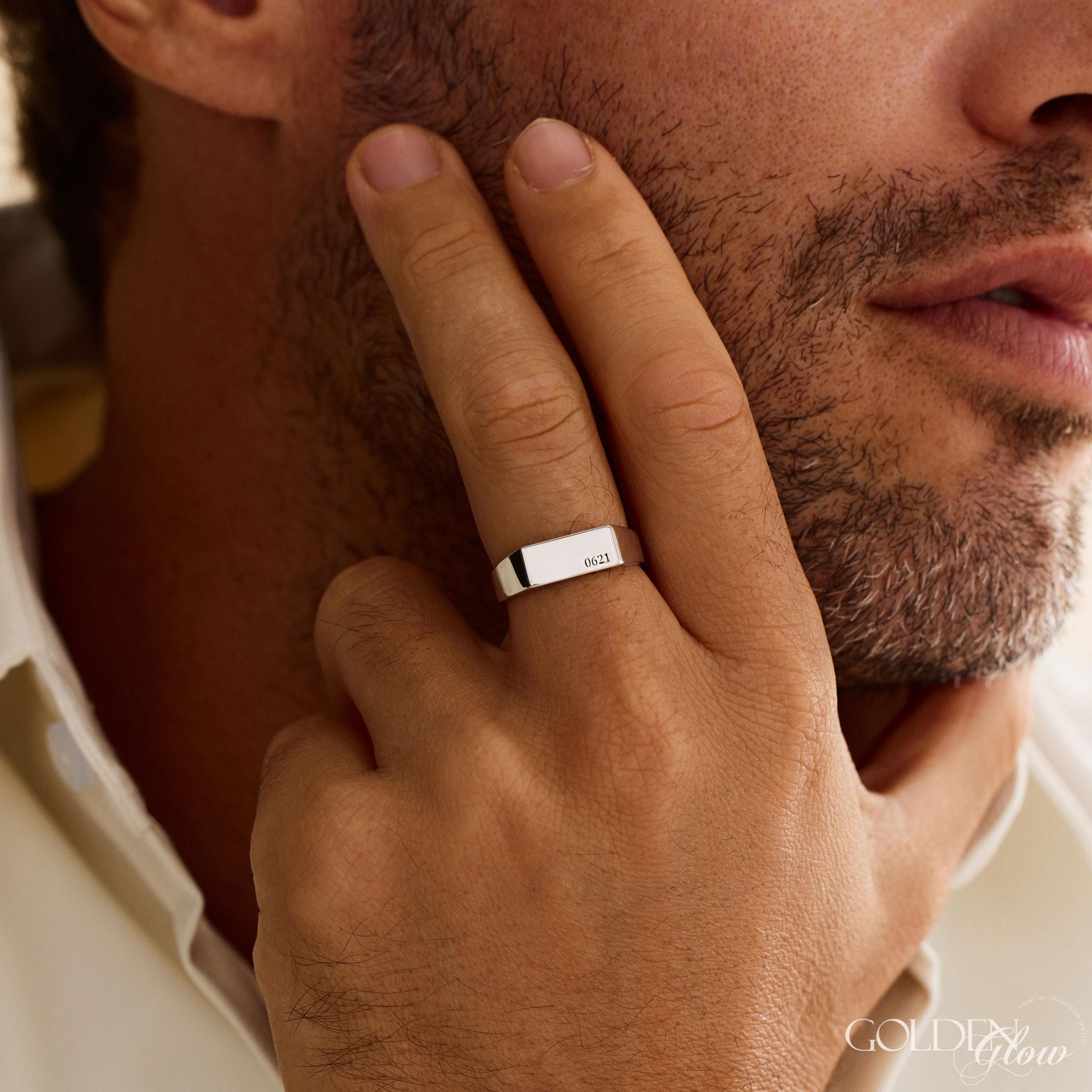 Engraved Signet Ring for Men, Custom Initial Band
