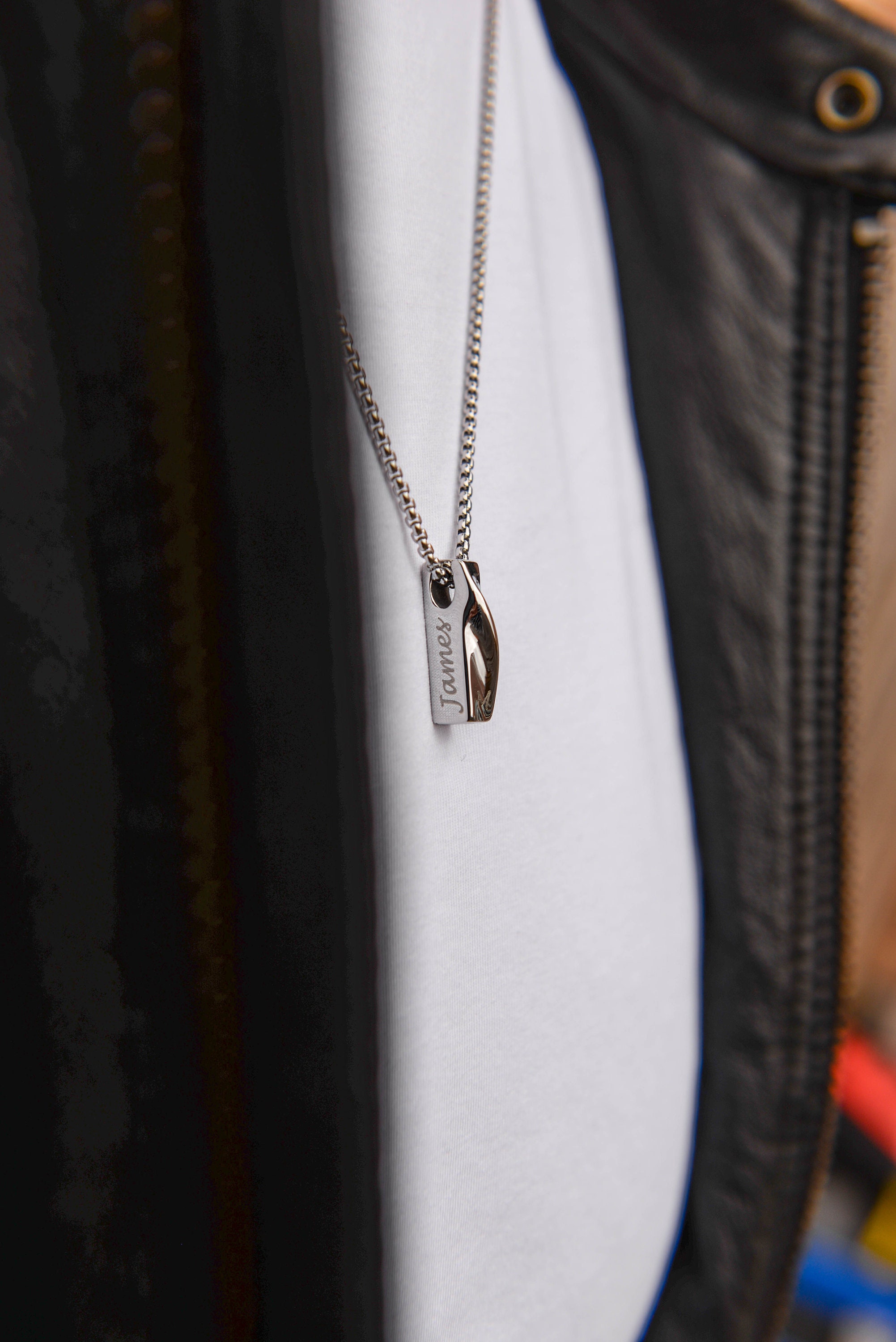 Custom Engraved Men's Bar Necklace in Stainless Steel with Hidden Engraving