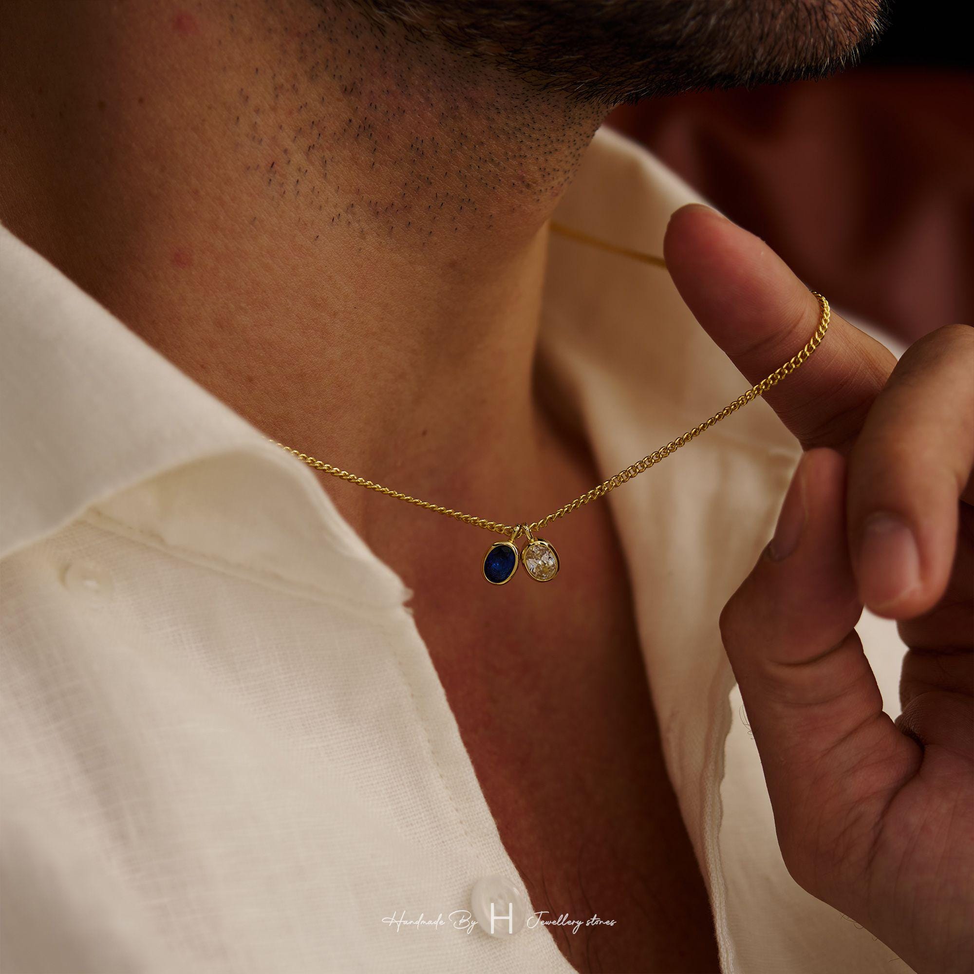 Custom Birthstone Necklace for Dad with Copper Pendant and Zircon Stone