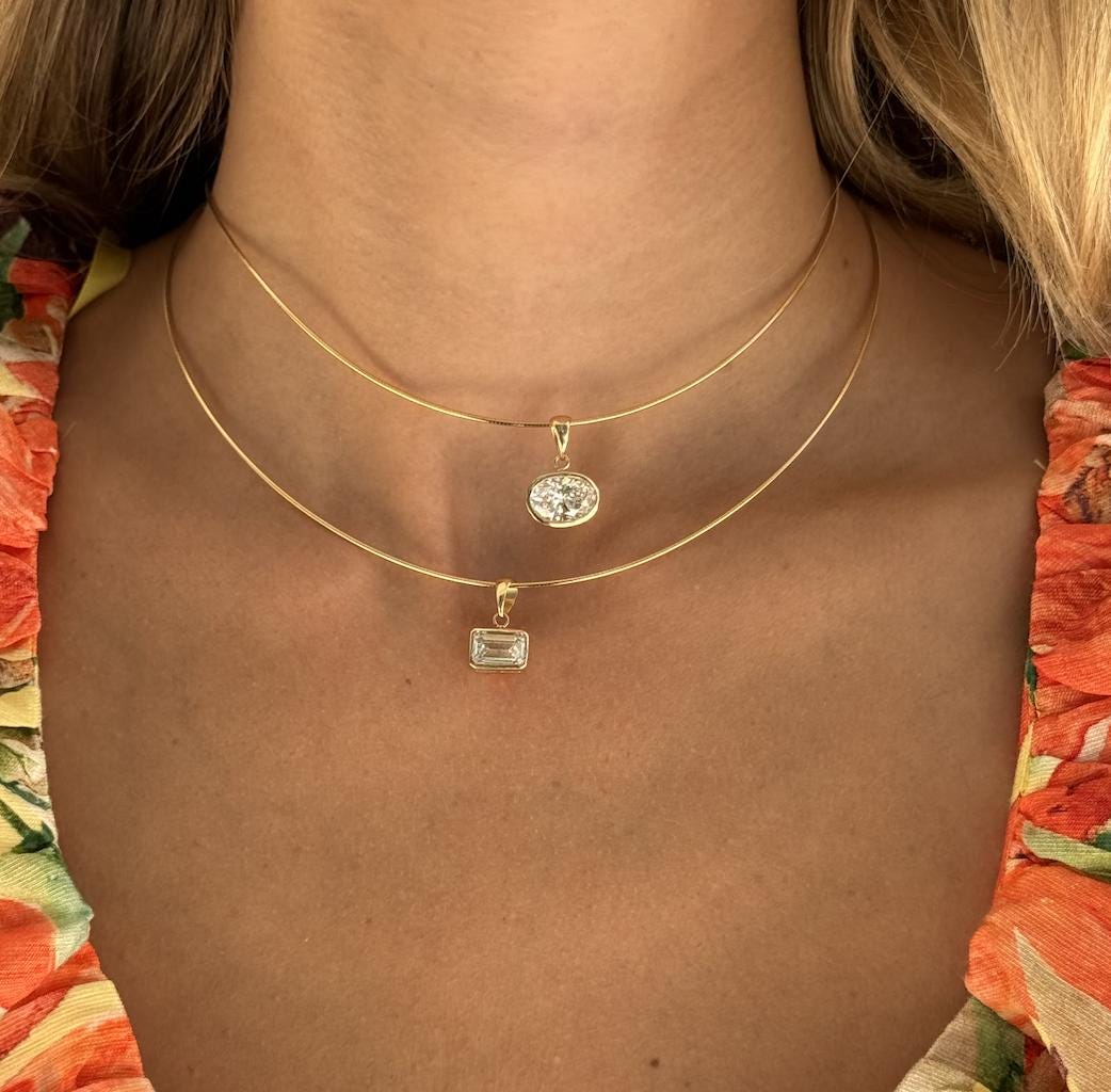 Pear Lab Grown Diamond Pendant on a 14K Gold Omega Choker