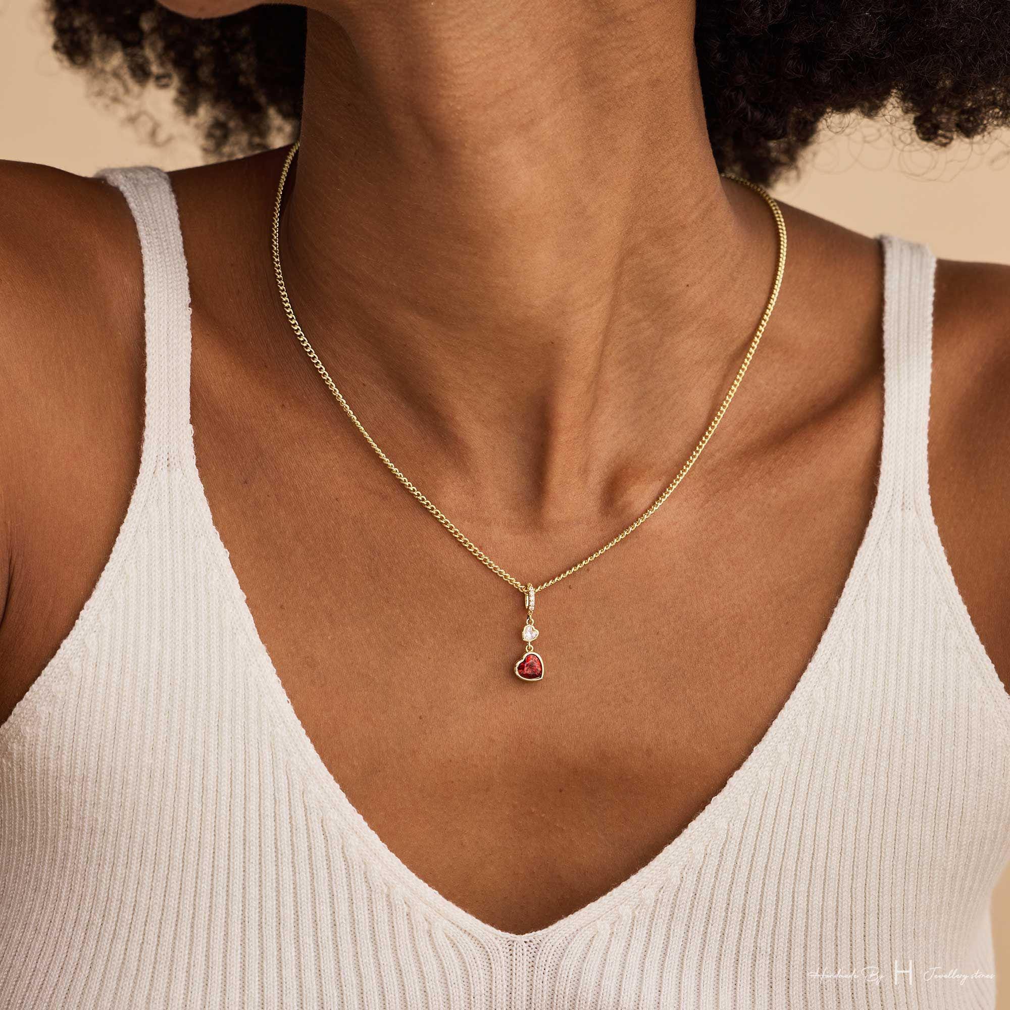 Custom Birthstone Heart Pendant Necklace in Copper
