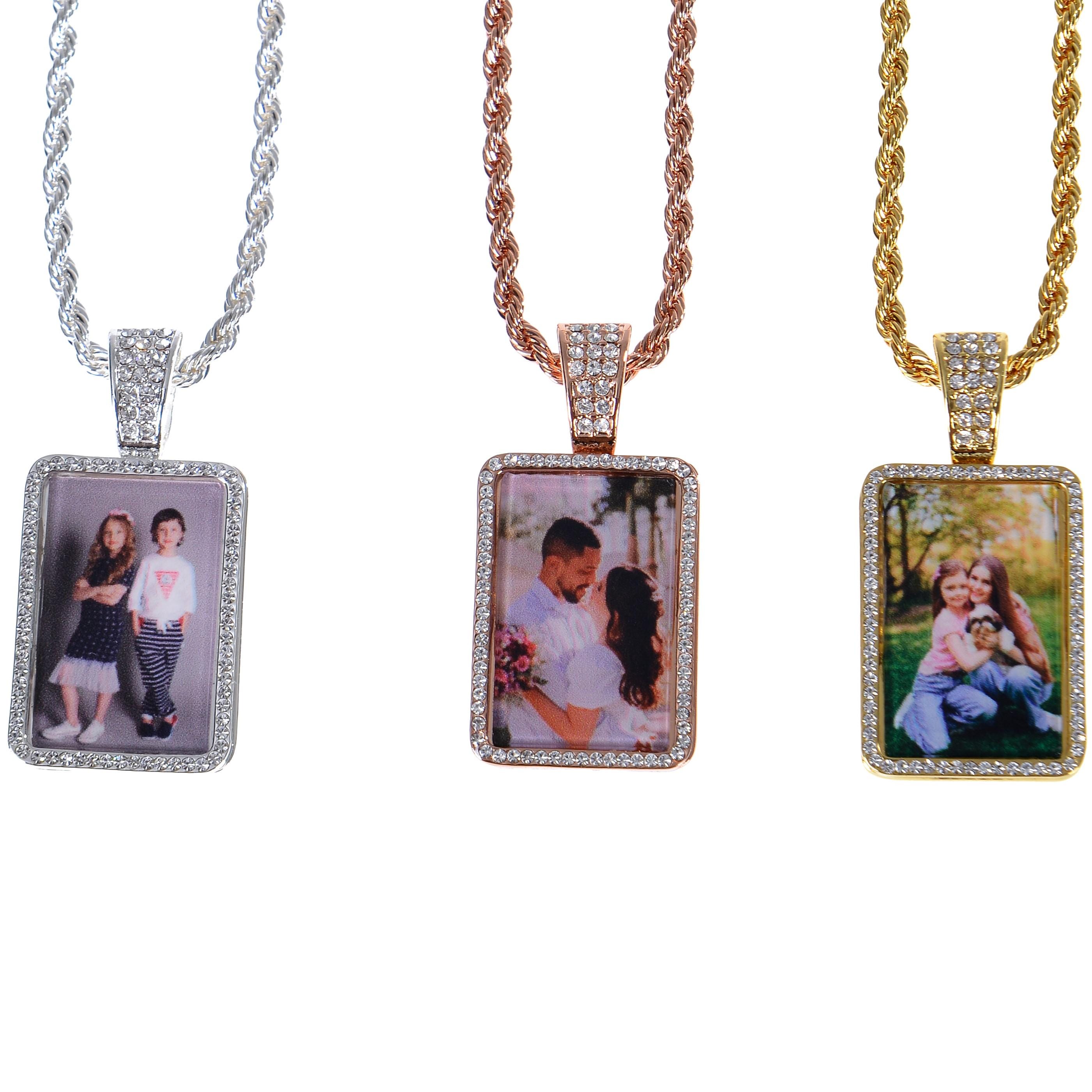 Personalized Angel Wings Photo Pendant Necklace with Diamond Detailing