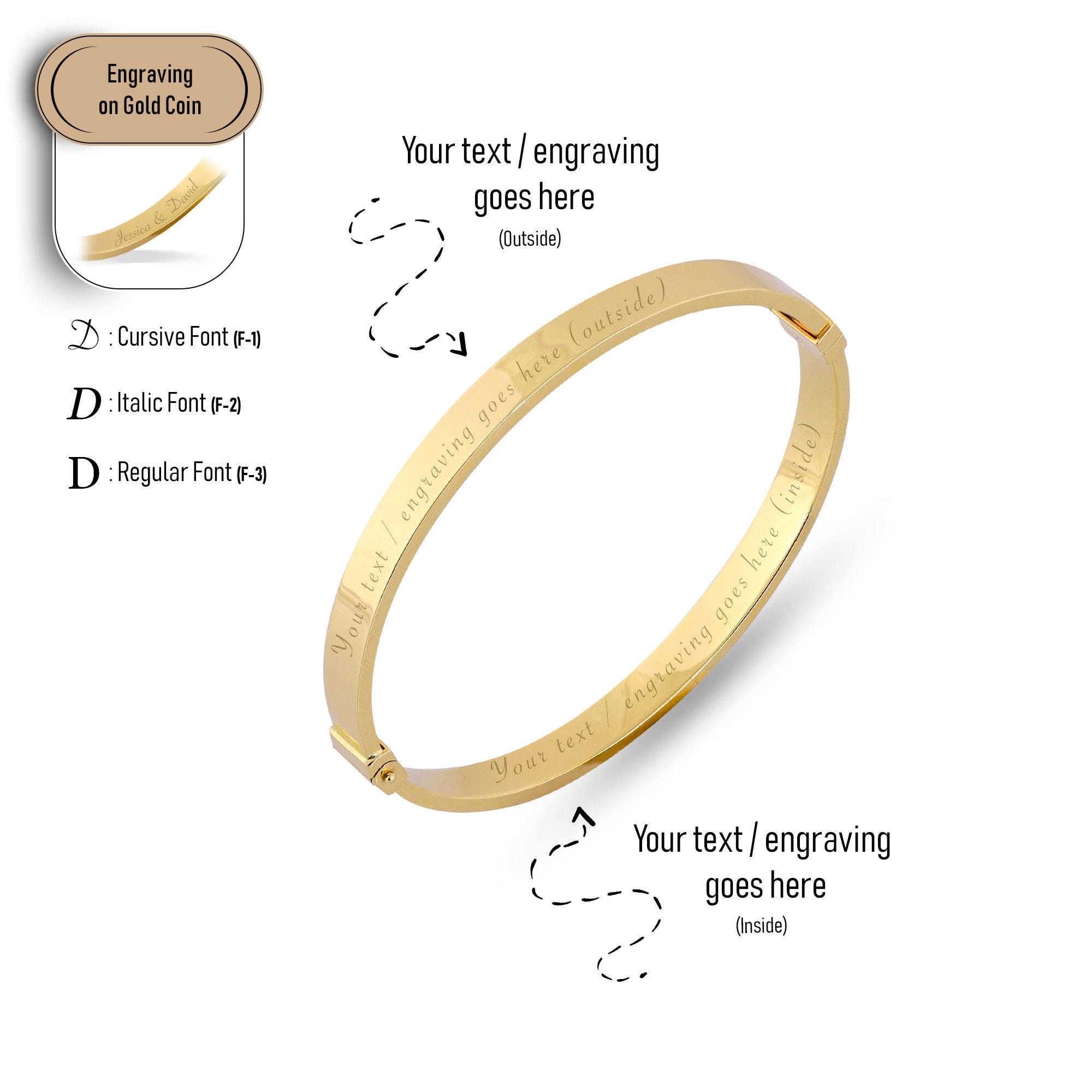 14K Gold Oval Hinged Bangle, 3mm Engraved Cuff