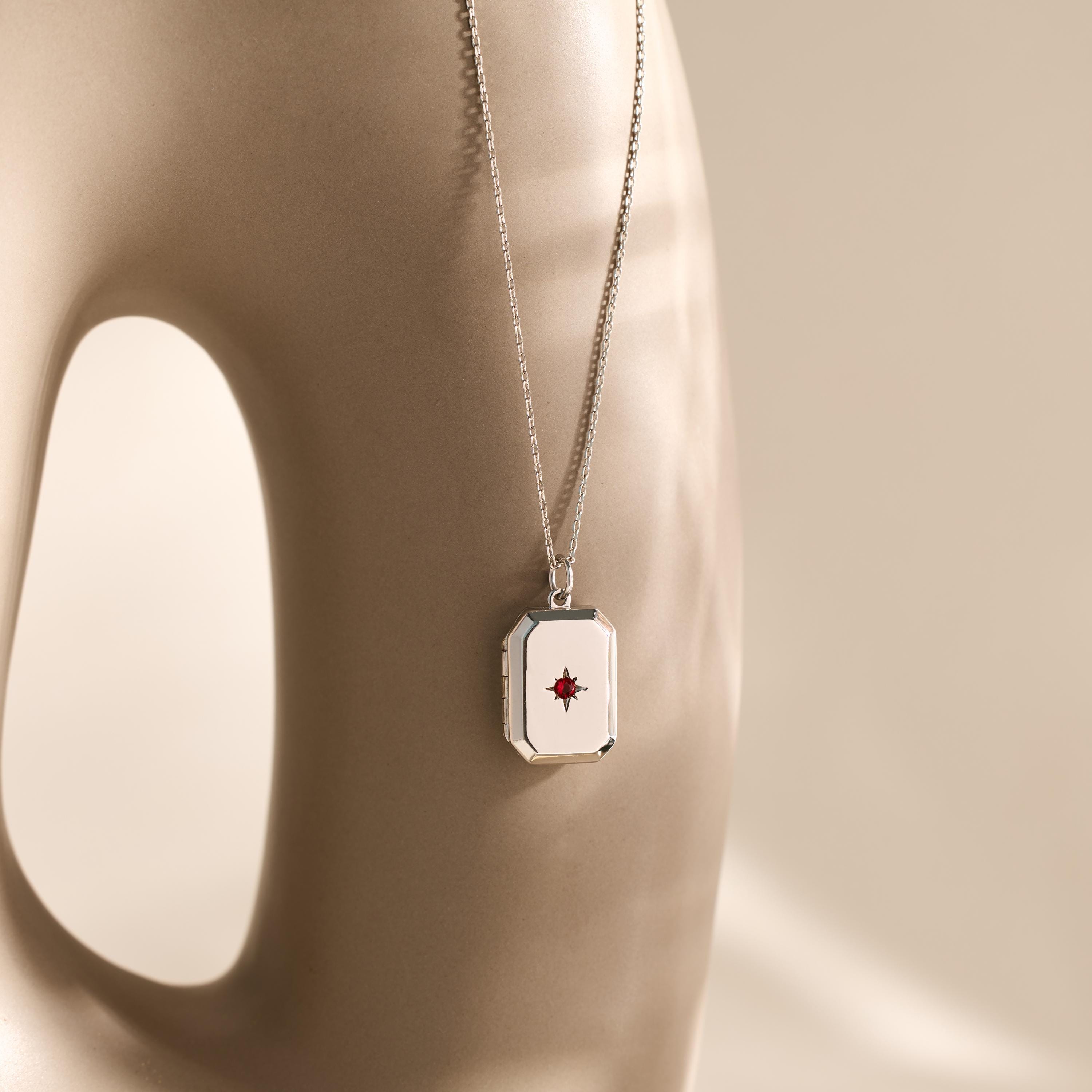 Custom Rectangular Locket Necklace with Birthstone and Photo