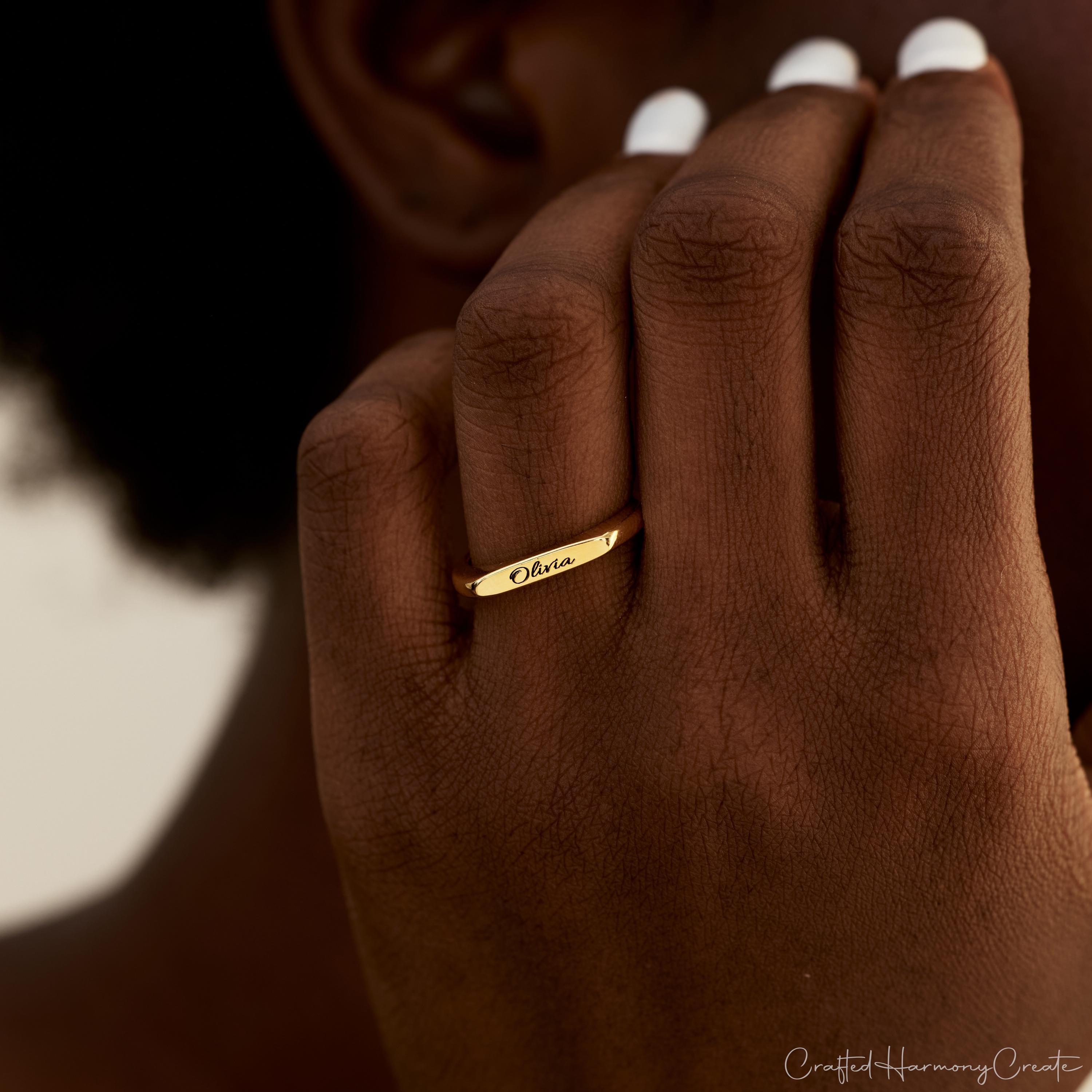 Custom Engraved Name Ring, Dainty Stackable Band