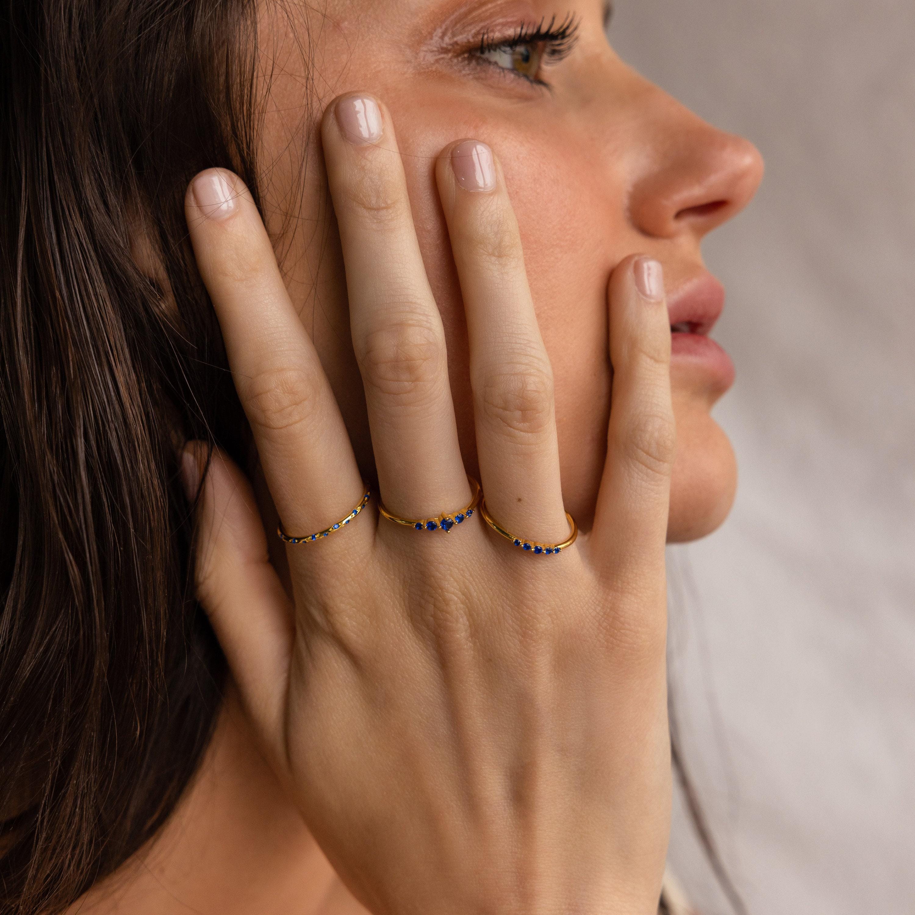 Sapphire Stacking Ring Set of 3 Blue Gemstone Bands
