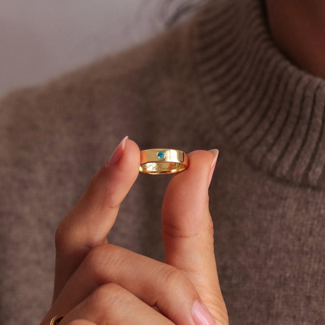 Personalized 5mm Flat Band Ring with Birthstone