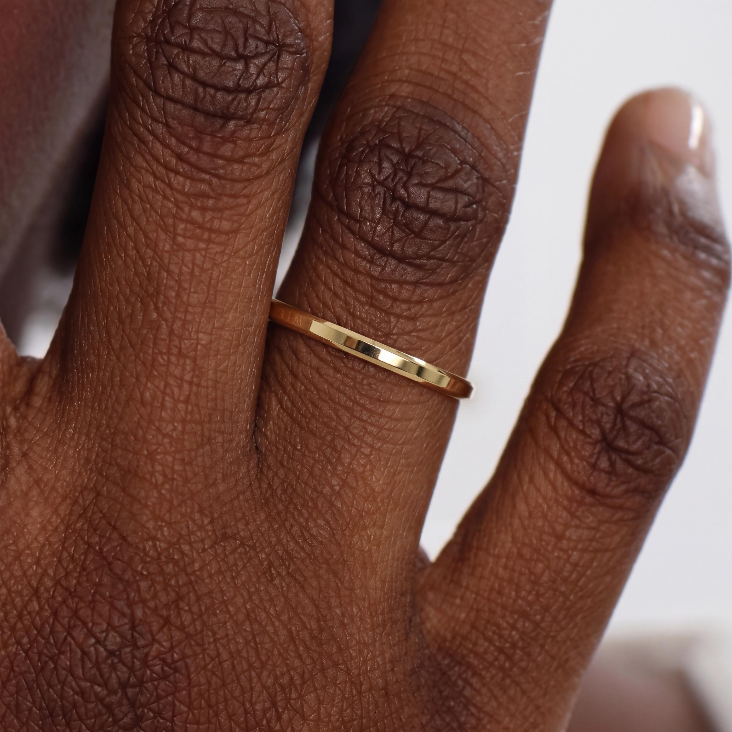 14k Gold Beveled Edge Flat Wedding Band, 2mm to 8mm